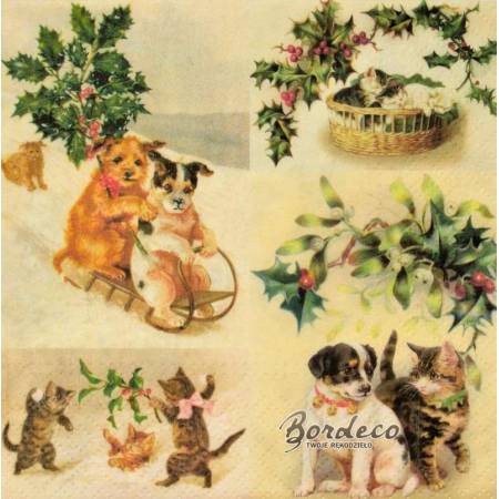 Serwetka decoupage seria HOLMBLAD pieski i kotki vintage 33x33cm